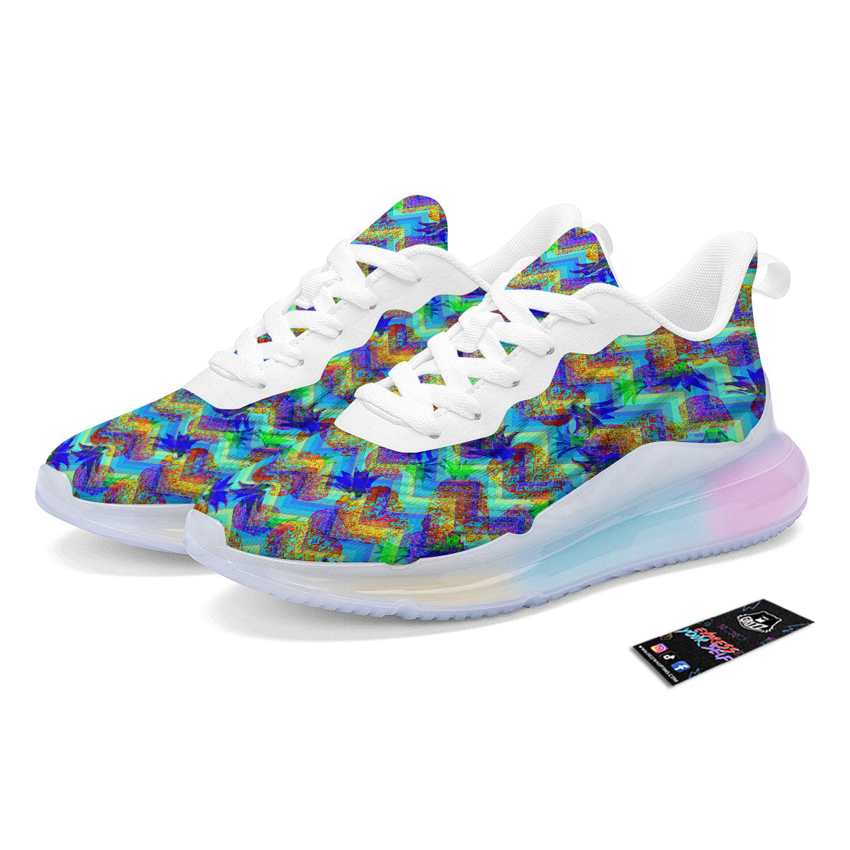 Zig Zag Pineapple Neon EDM Print Pattern Running Sneakers-grizzshop