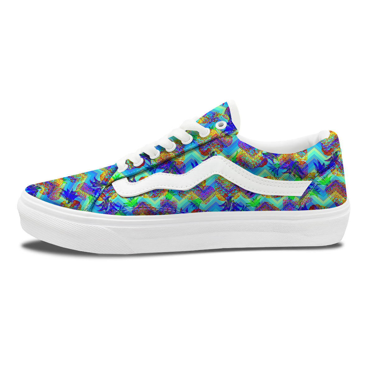 Zig Zag Pineapple Neon EDM Print Pattern Skate Shoes-grizzshop