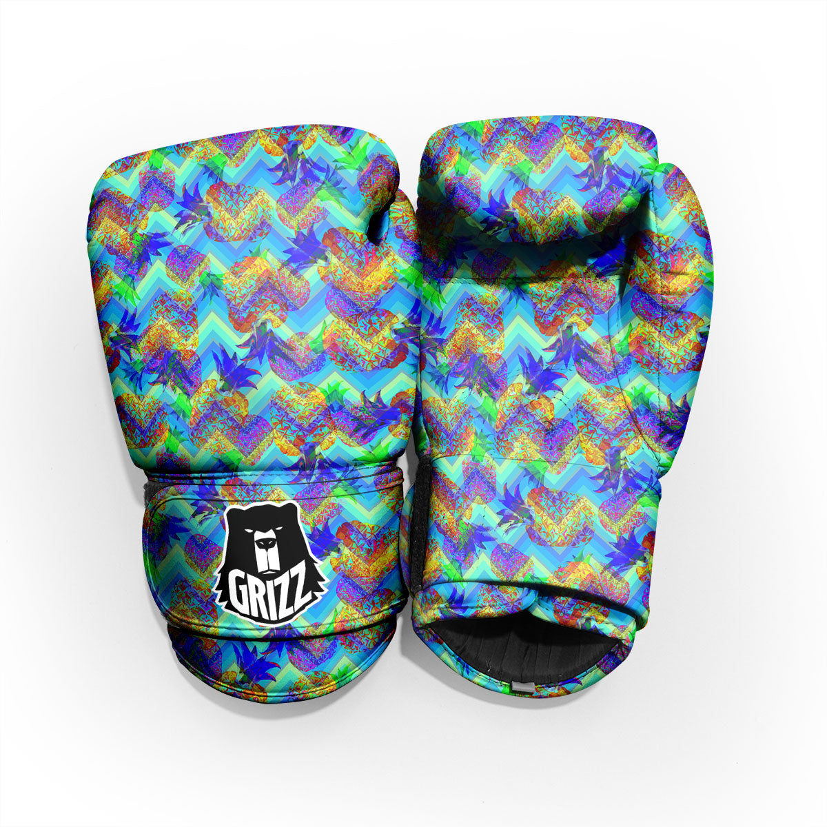 Zig Zag Pineapple Neon EDM Print Pattern Pro Boxing Glove