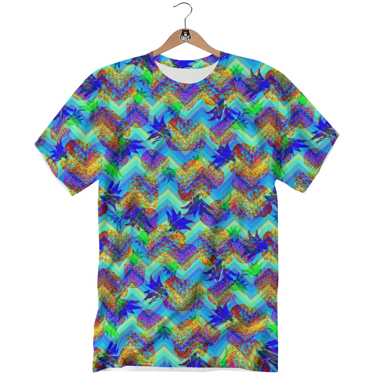 Zig Zag Pineapple Neon EDM Print Pattern T-Shirt-grizzshop