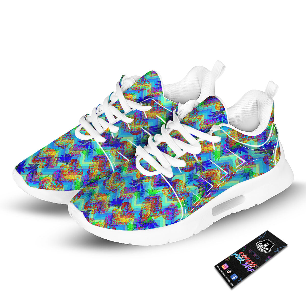 Zig Zag Pineapple Neon EDM Print Pattern Tennis Shoes-grizzshop