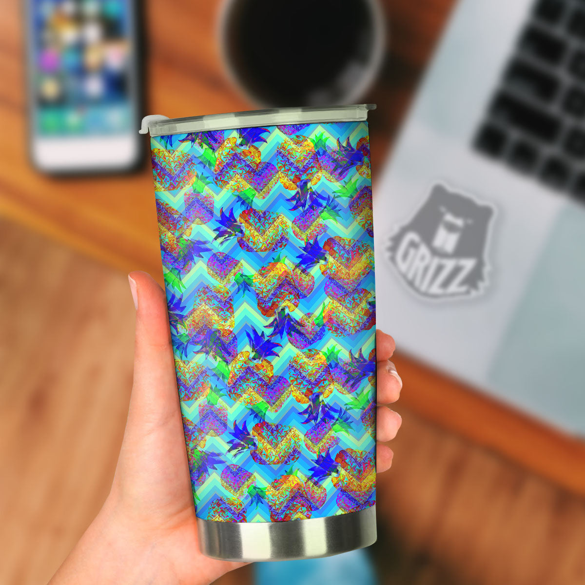 Zig Zag Pineapple Neon EDM Print Pattern Tumbler-grizzshop