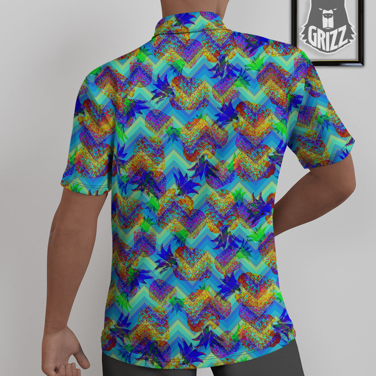 Zig Zag Pineapple Neon EDM Print Pattern Untucked Shirts-grizzshop