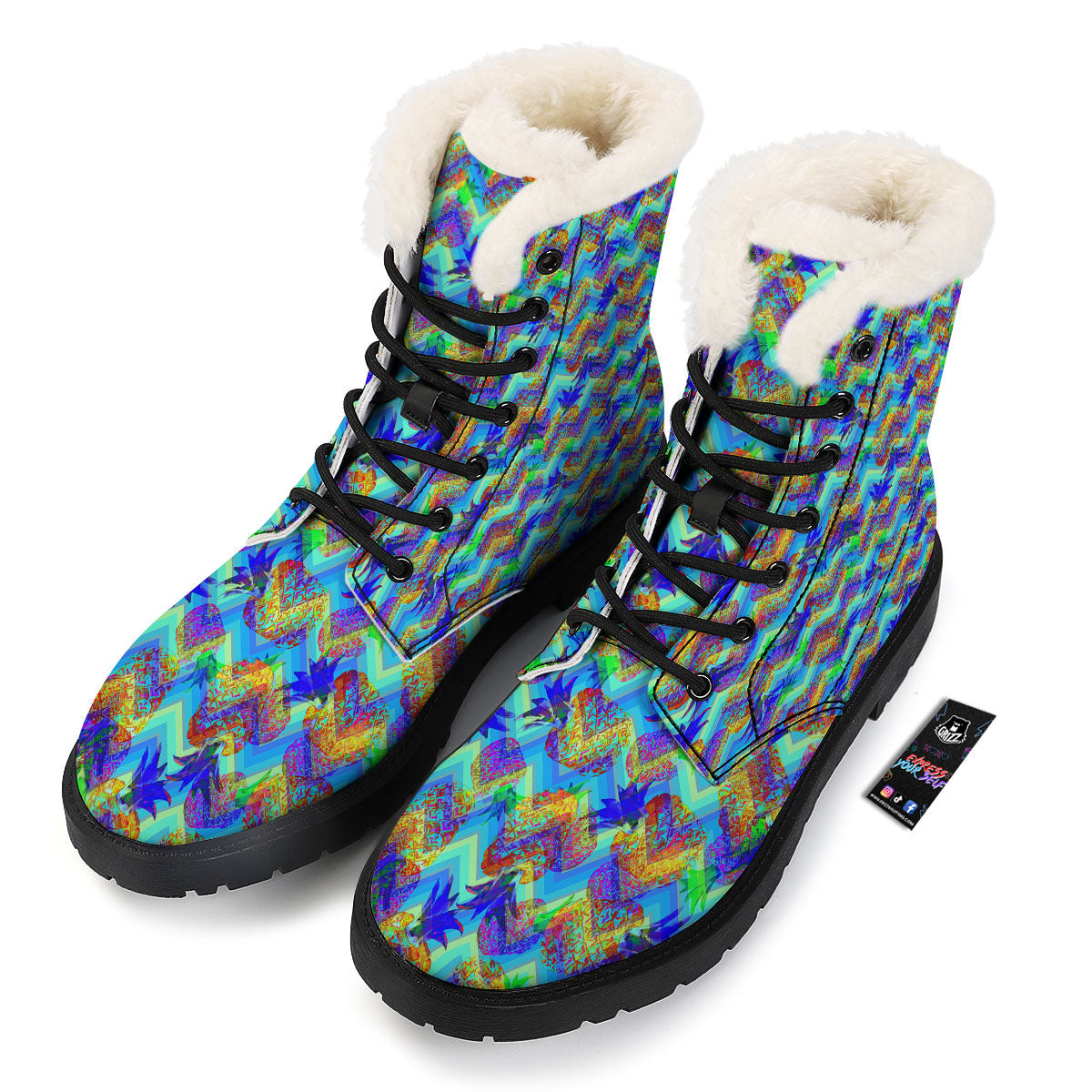 Zig Zag Pineapple Neon EDM Print Pattern Winter Boots-grizzshop