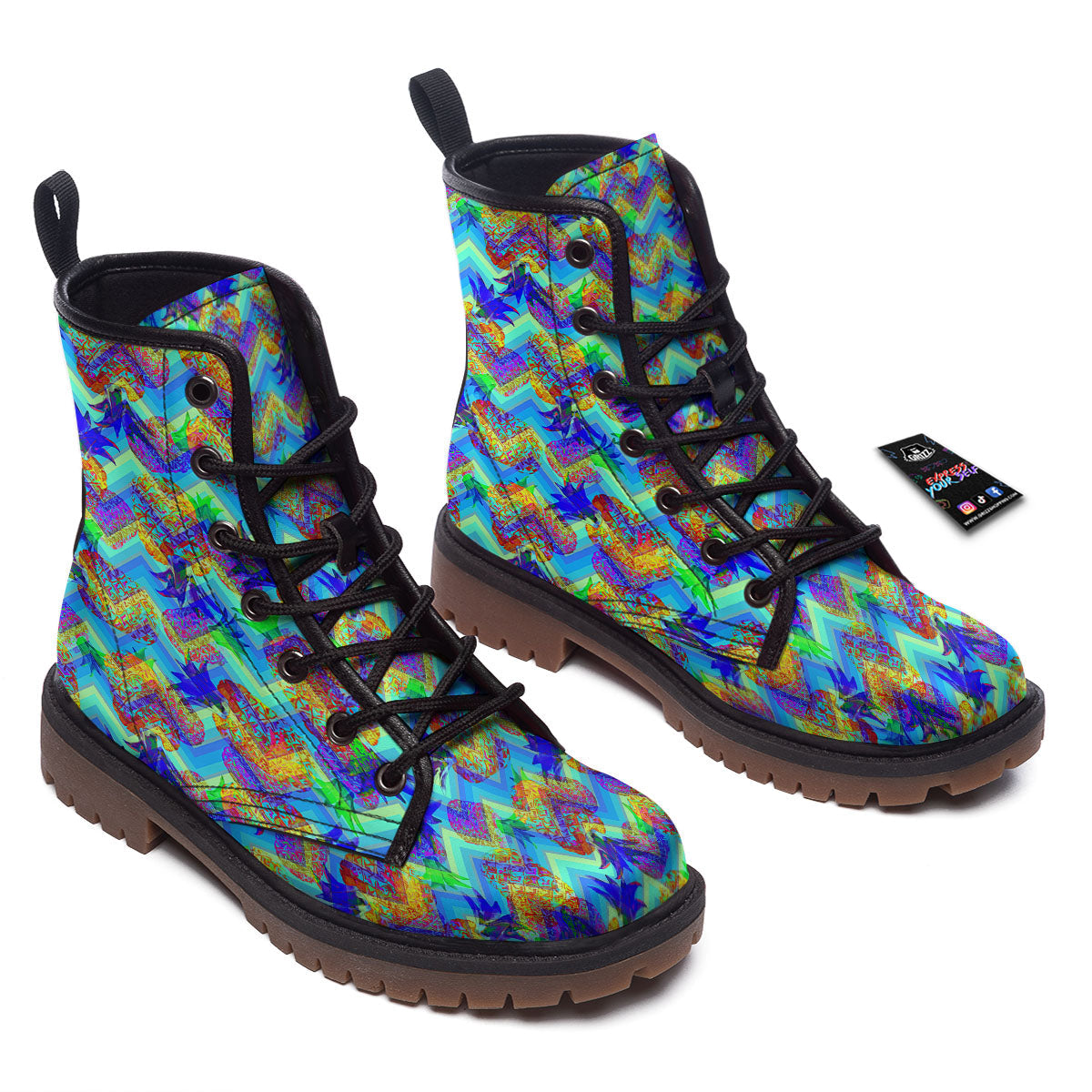 Zig Zag Pineapple Neon EDM Print Pattern Work Boots-grizzshop