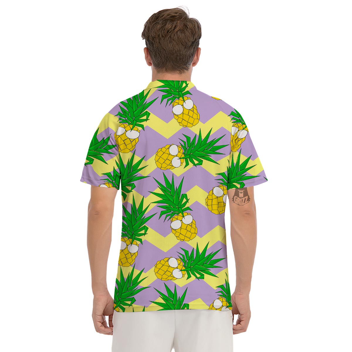 Zig Zag Pineapple Print Men's Golf Shirts-grizzshop