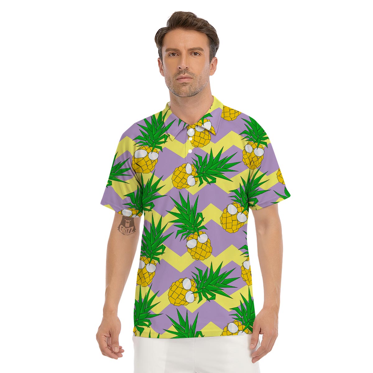 Zig Zag Pineapple Print Men's Golf Shirts-grizzshop