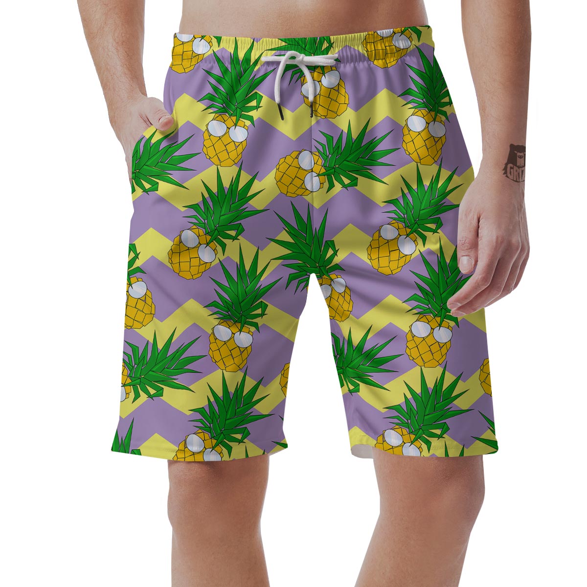 Zig Zag Pineapple Print Men's Shorts-grizzshop