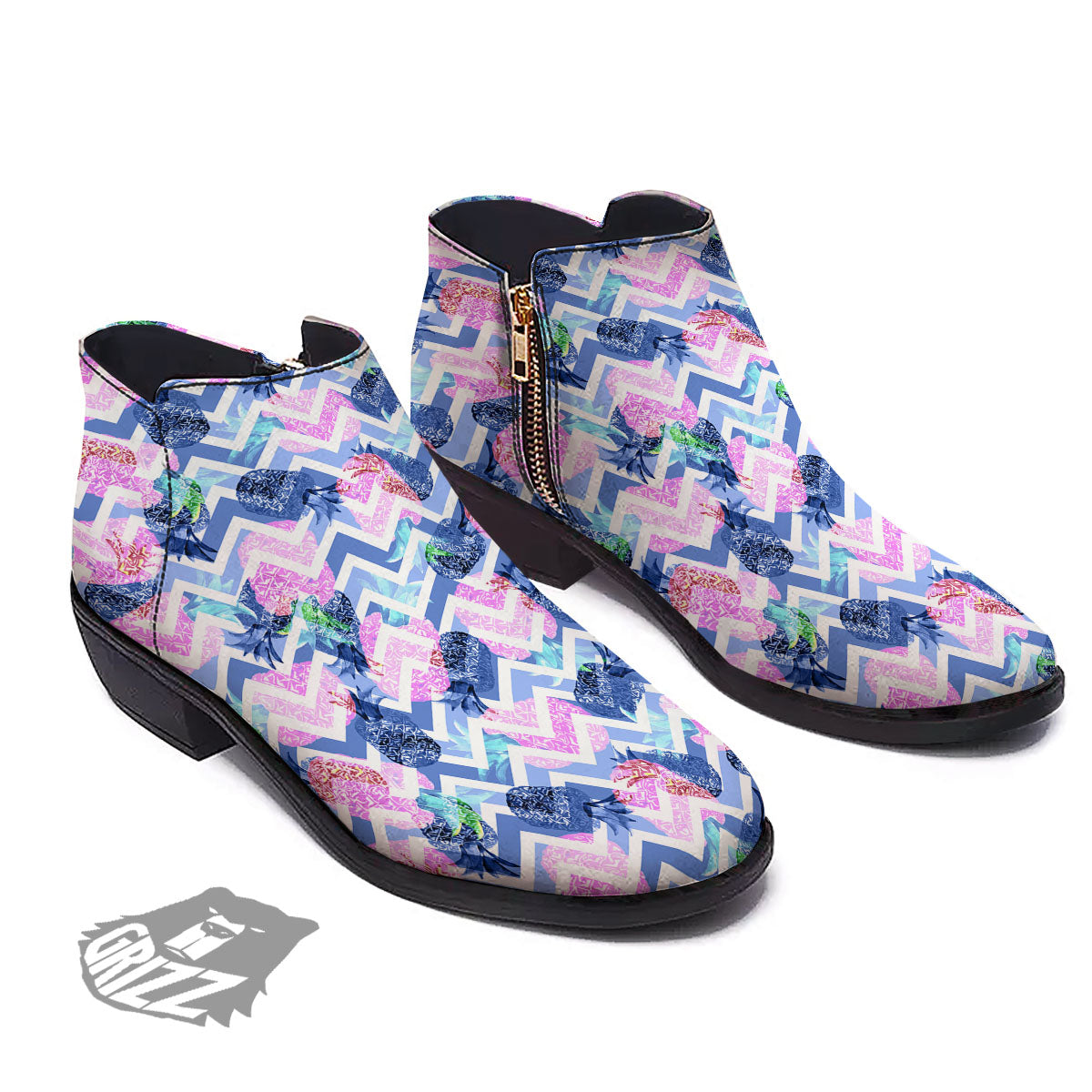 Zig Zag Pineapple Purple Print Pattern Ankle Boots-grizzshop