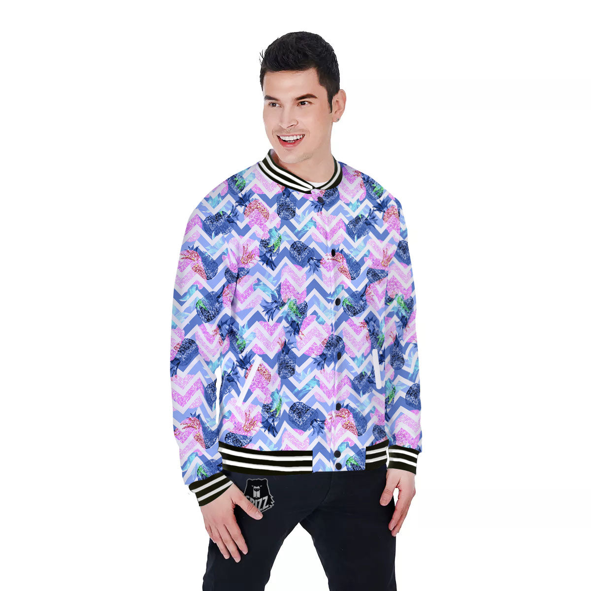 Zig Zag Pineapple Purple Print Pattern Baseball Jacket-grizzshop
