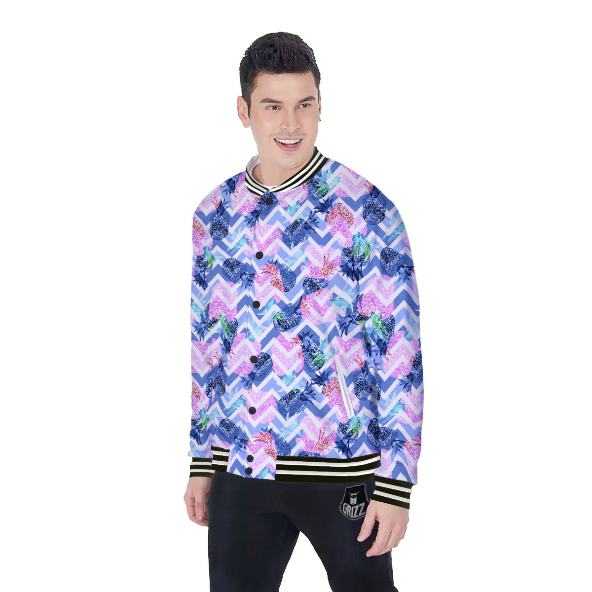 Zig Zag Pineapple Purple Print Pattern Baseball Jacket-grizzshop