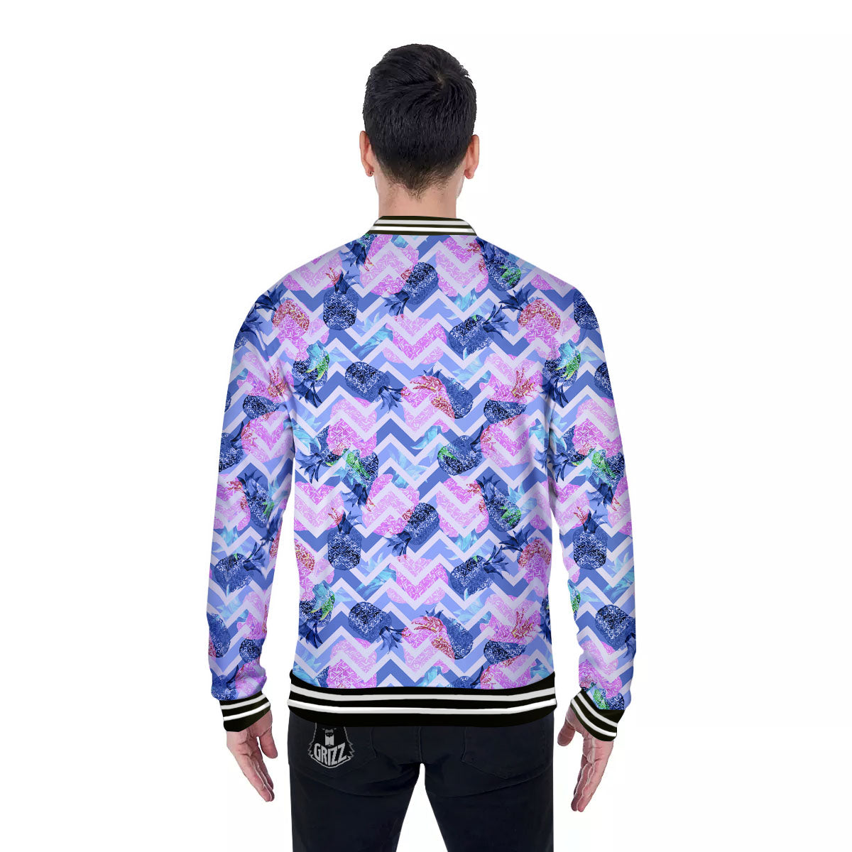 Zig Zag Pineapple Purple Print Pattern Baseball Jacket-grizzshop