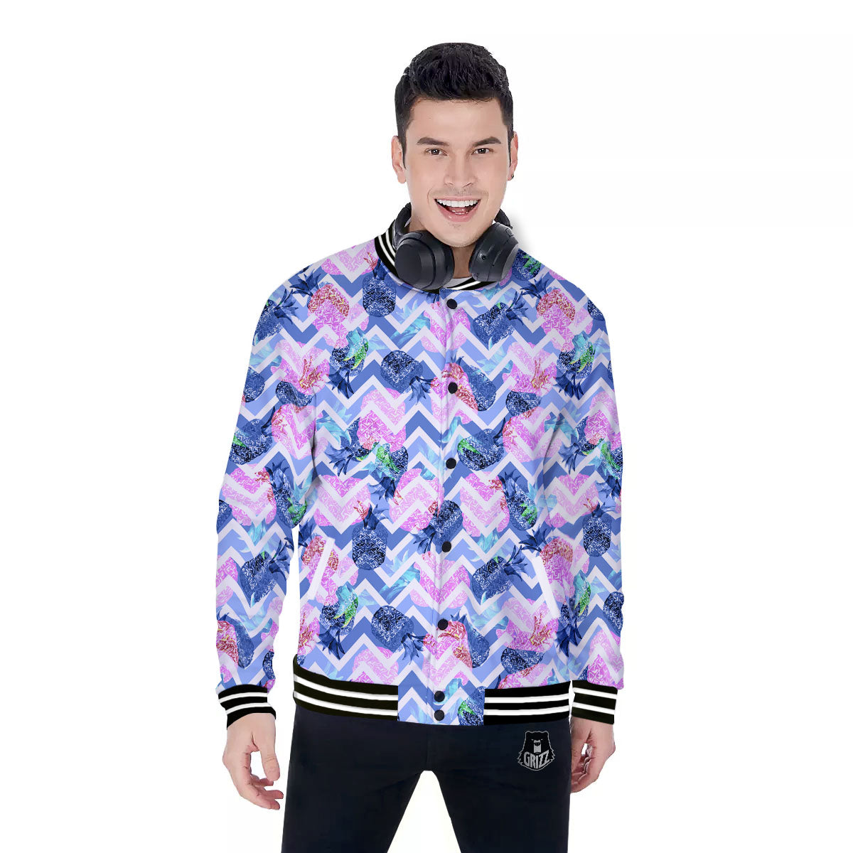 Zig Zag Pineapple Purple Print Pattern Baseball Jacket-grizzshop