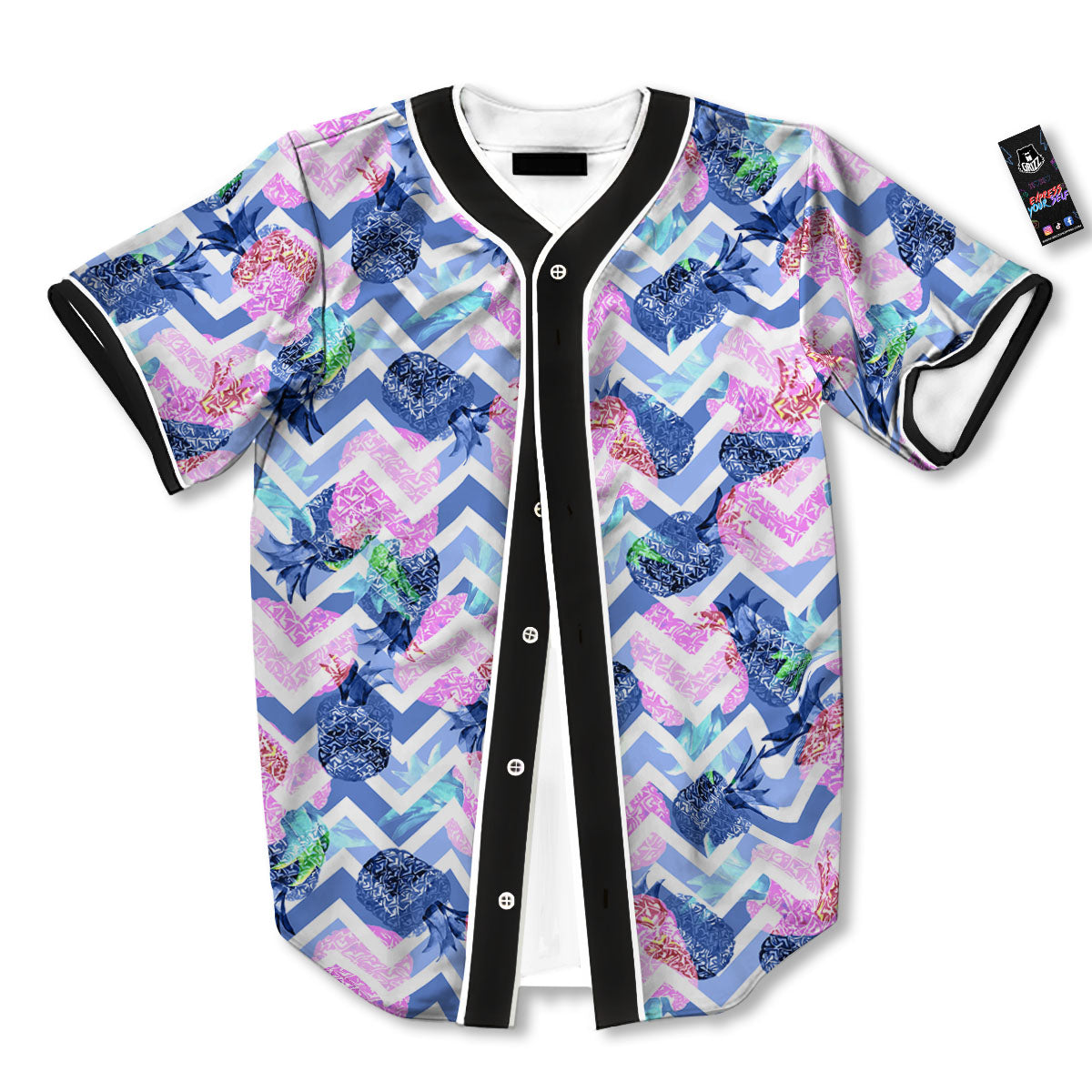 Zig Zag Pineapple Purple Print Pattern Baseball Jersey-grizzshop