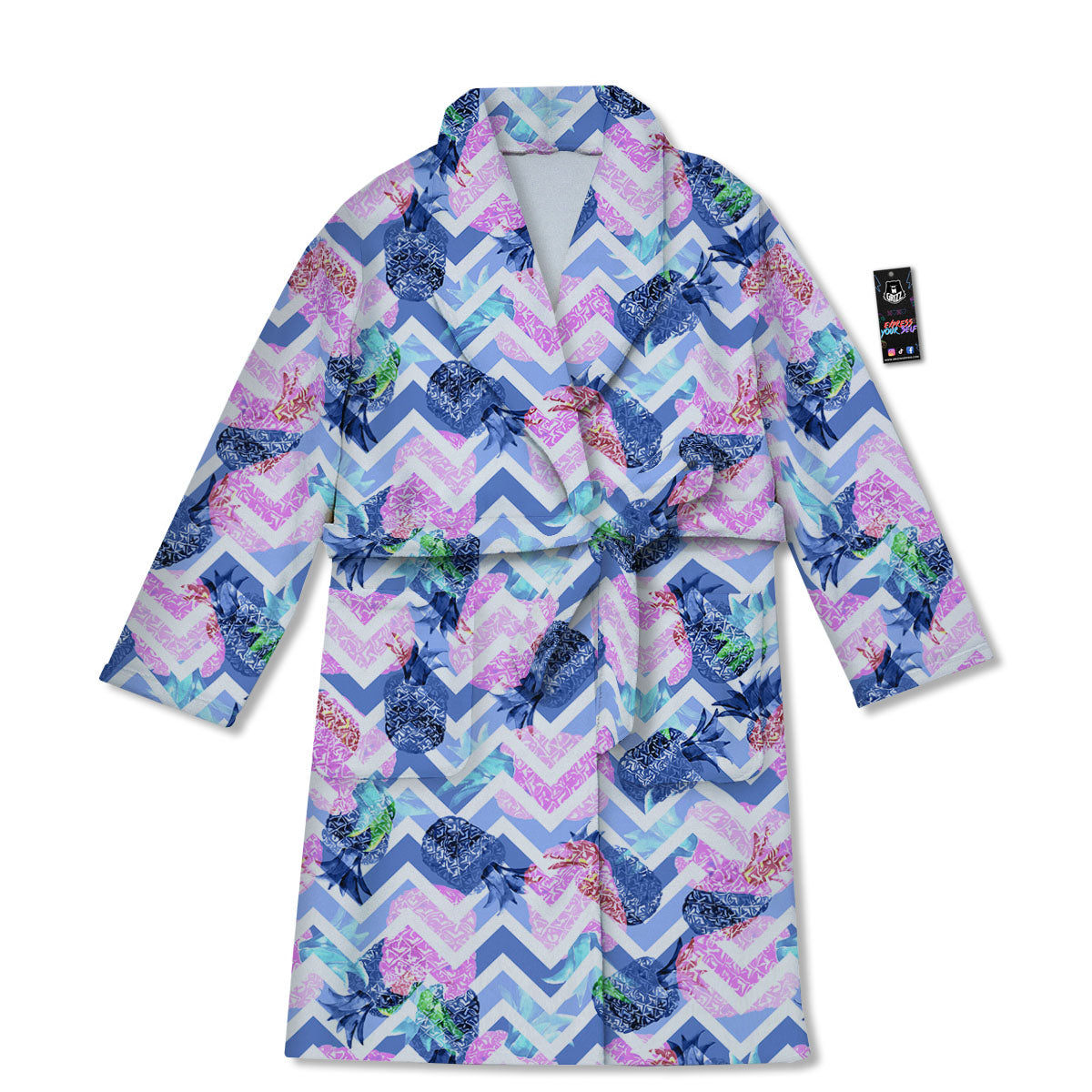 Zig Zag Pineapple Purple Print Pattern Bathrobe-grizzshop