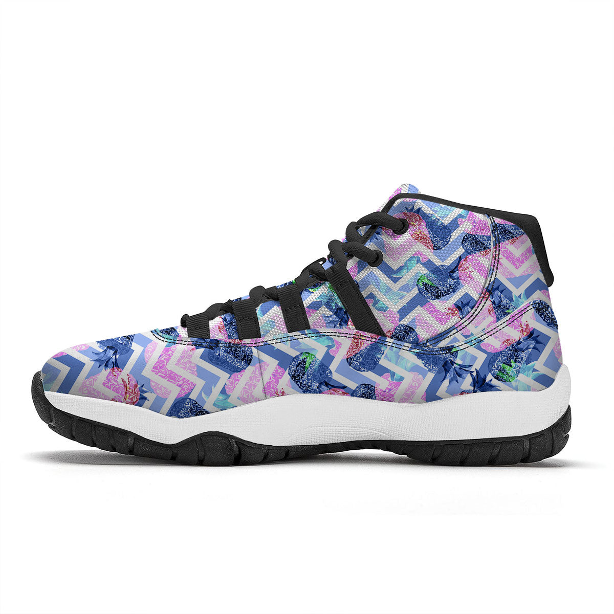 Zig Zag Pineapple Purple Print Pattern Black Bball Shoes-grizzshop
