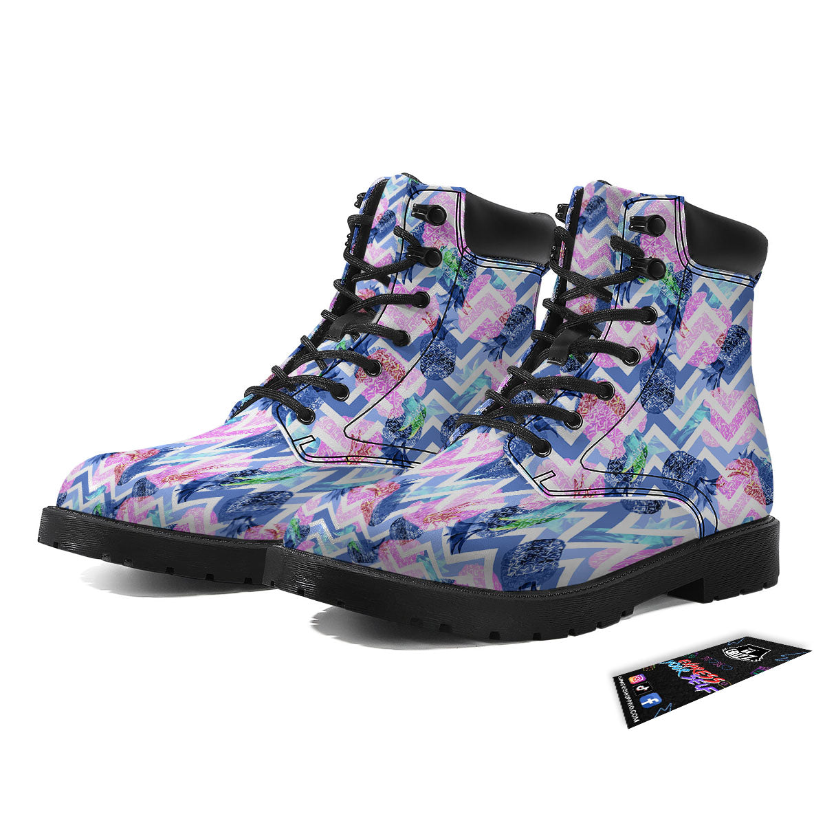 Zig Zag Pineapple Purple Print Pattern Boots-grizzshop