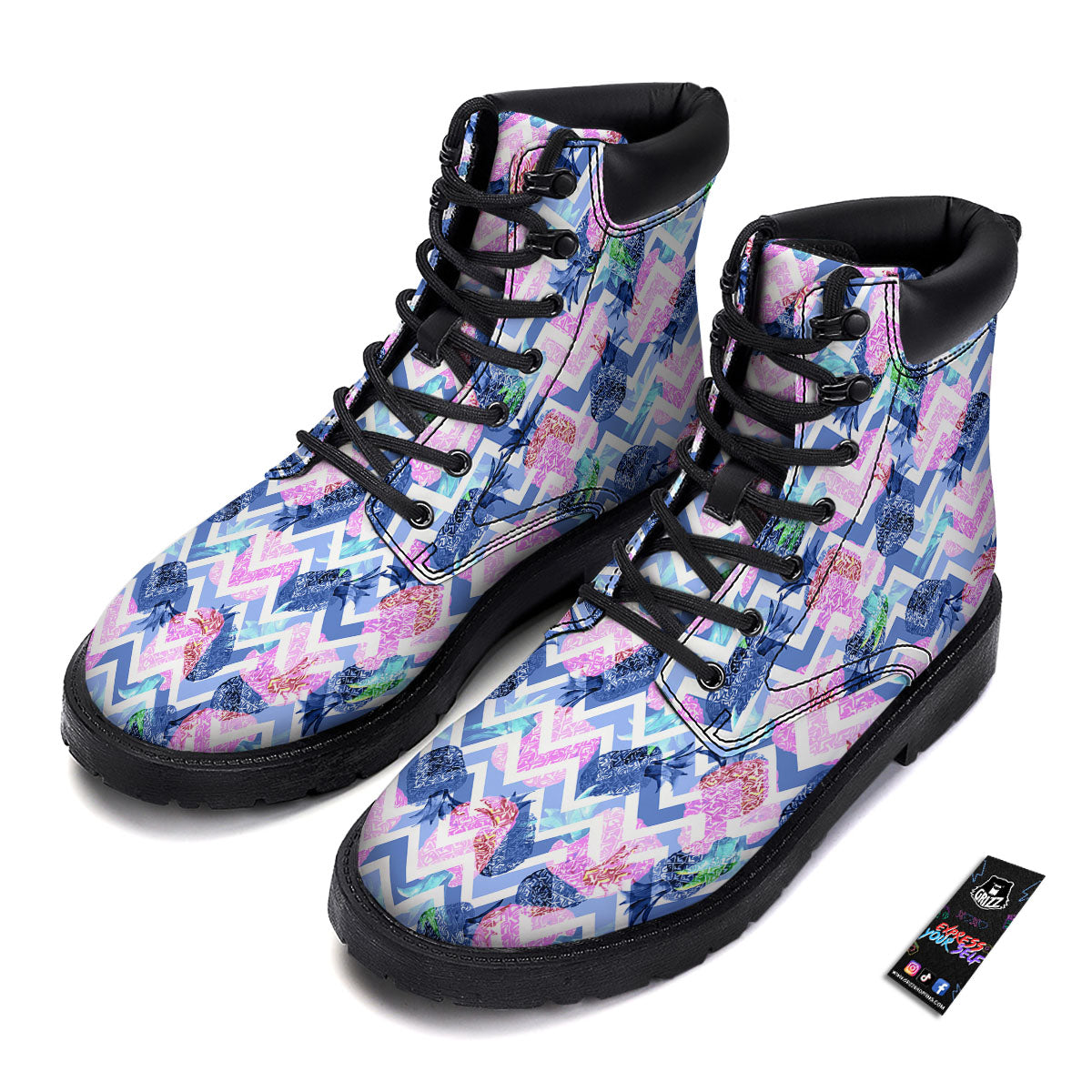 Zig Zag Pineapple Purple Print Pattern Boots-grizzshop