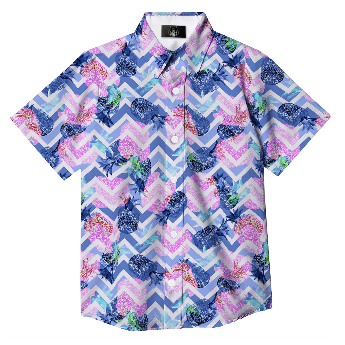 Zig Zag Pineapple Purple Print Pattern Button Up Shirt-grizzshop
