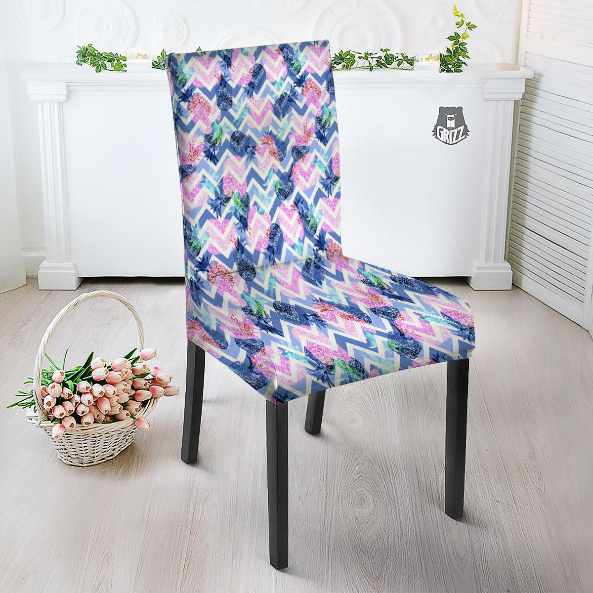 Zig Zag Pineapple Purple Print Pattern Dining Chair Slipcover-grizzshop