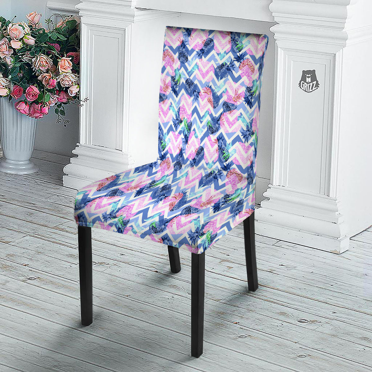 Zig Zag Pineapple Purple Print Pattern Dining Chair Slipcover-grizzshop