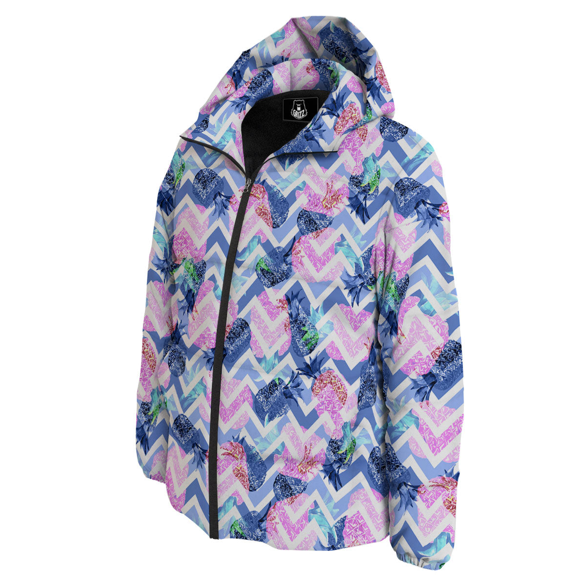 Zig Zag Pineapple Purple Print Pattern Down Jacket-grizzshop