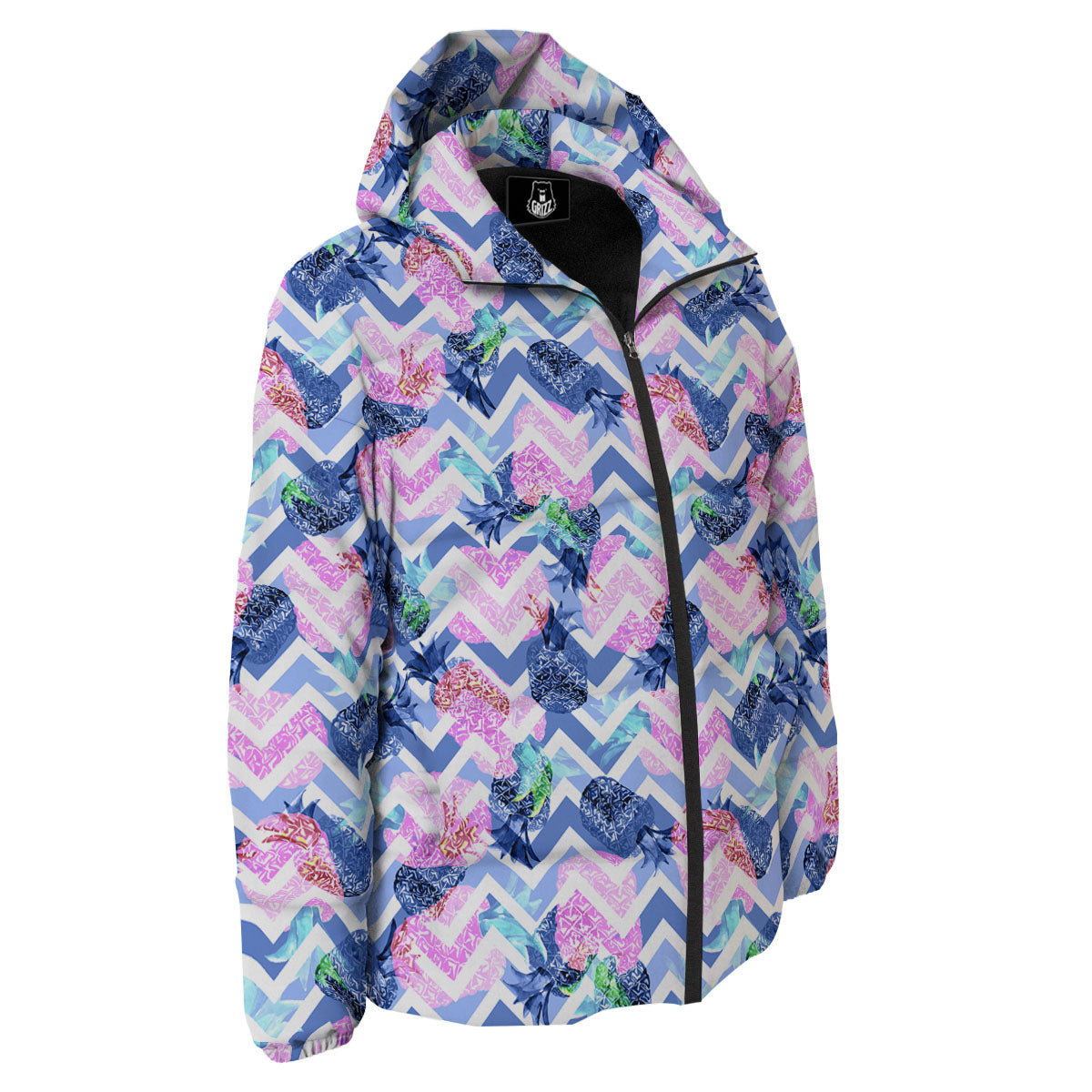 Zig Zag Pineapple Purple Print Pattern Down Jacket-grizzshop