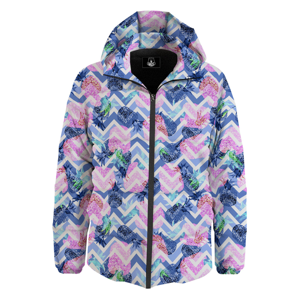 Zig Zag Pineapple Purple Print Pattern Down Jacket-grizzshop