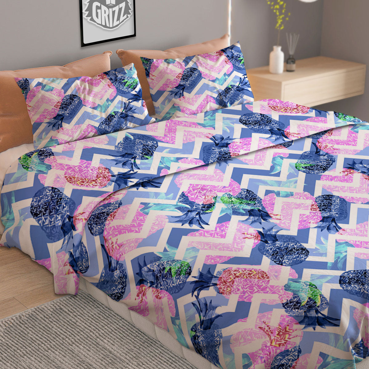 Zig Zag Pineapple Purple Print Pattern Duvet Cover Bedding Set