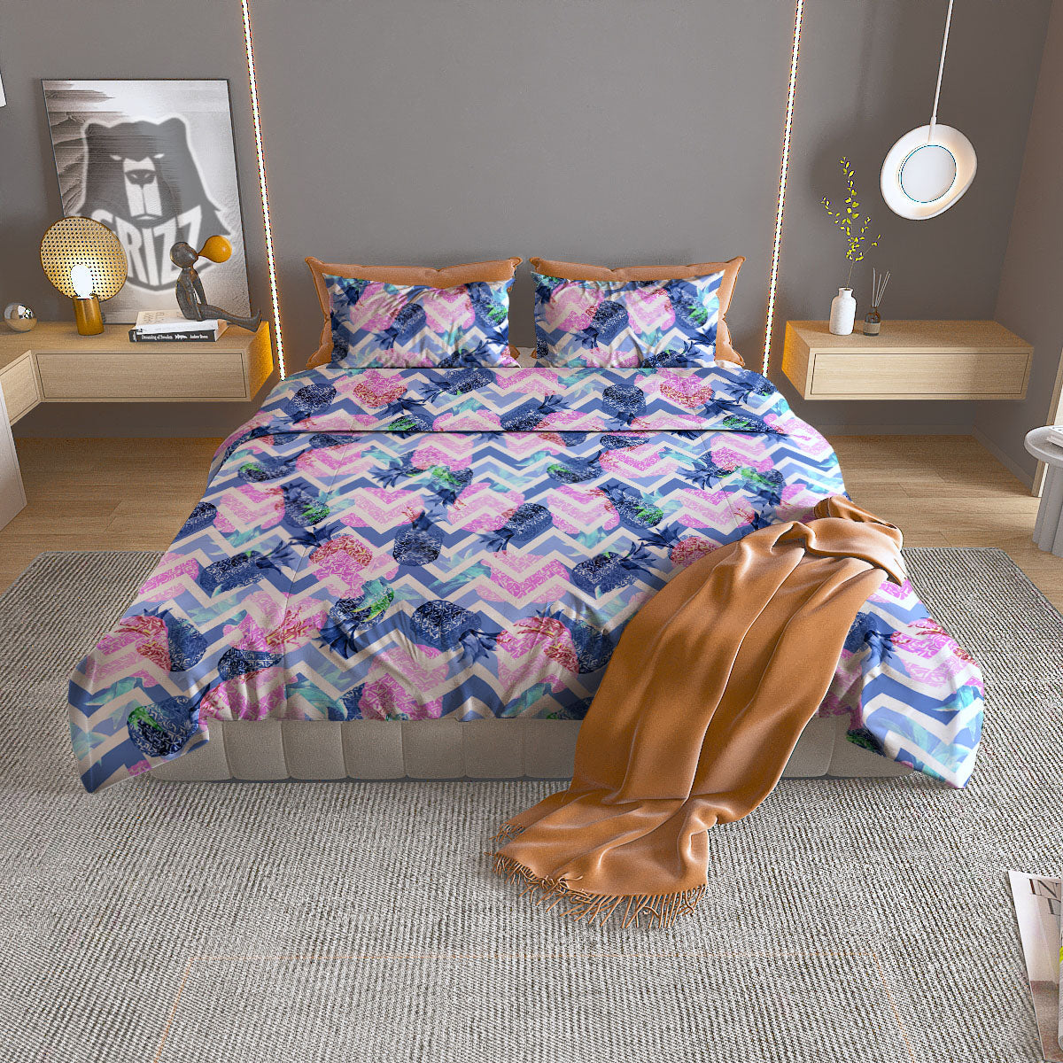 Zig Zag Pineapple Purple Print Pattern Duvet Cover Bedding Set