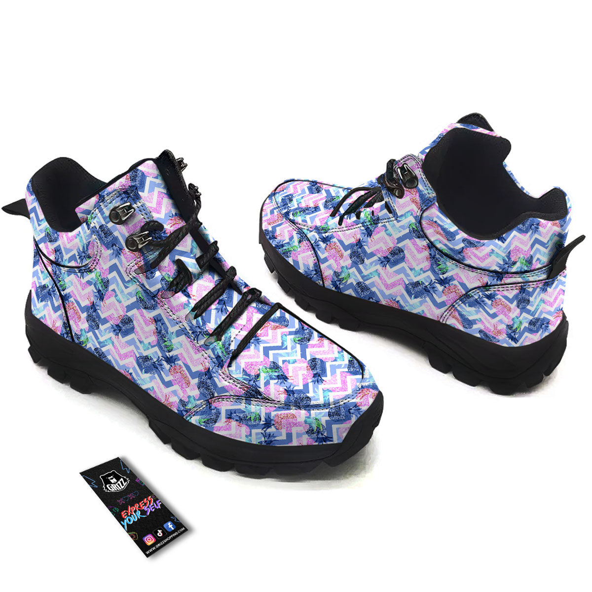 Zig Zag Pineapple Purple Print Pattern Hiking Shoes-grizzshop