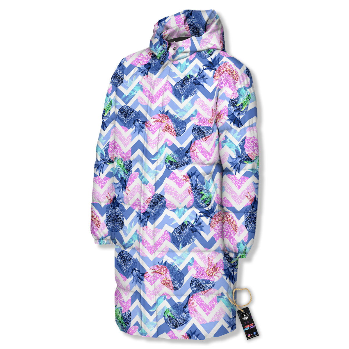 Zig Zag Pineapple Purple Print Pattern Long Down Jacket-grizzshop