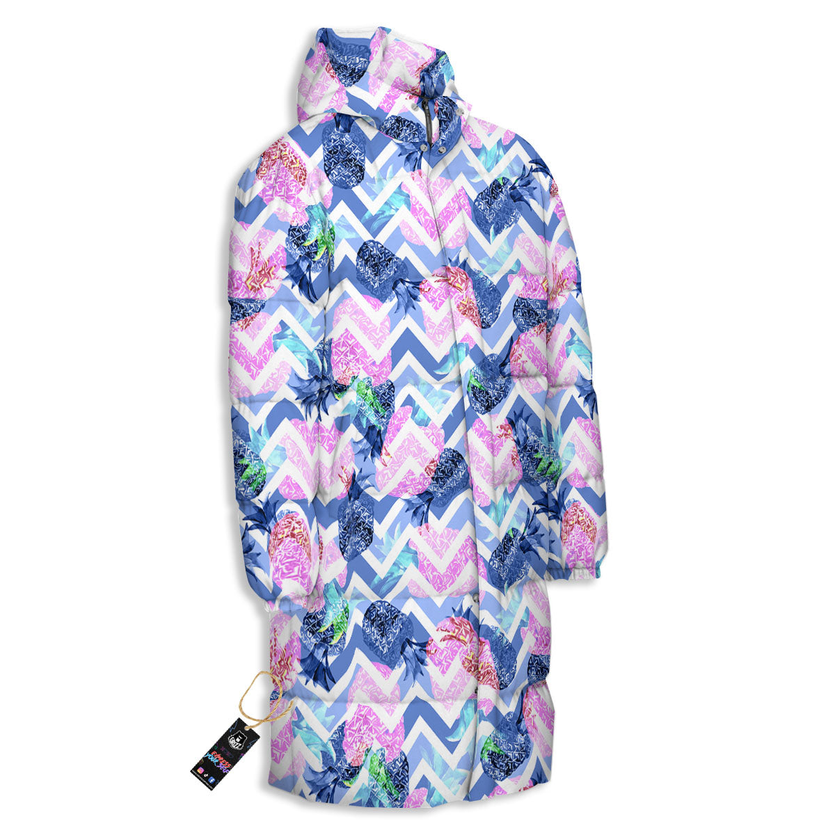 Zig Zag Pineapple Purple Print Pattern Long Down Jacket-grizzshop