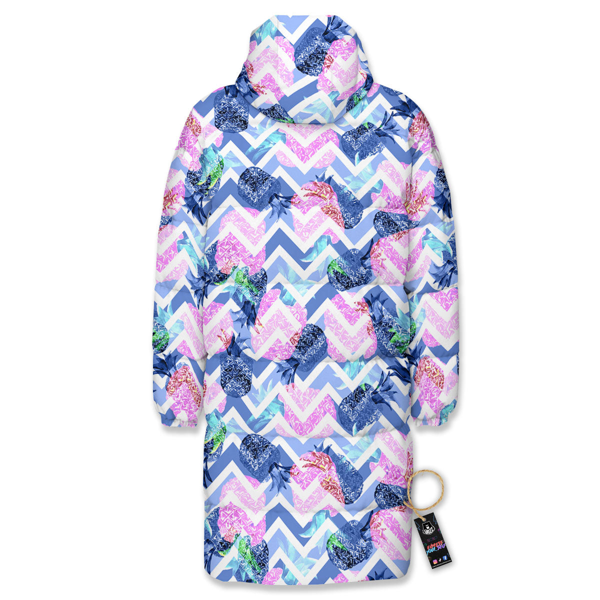 Zig Zag Pineapple Purple Print Pattern Long Down Jacket-grizzshop