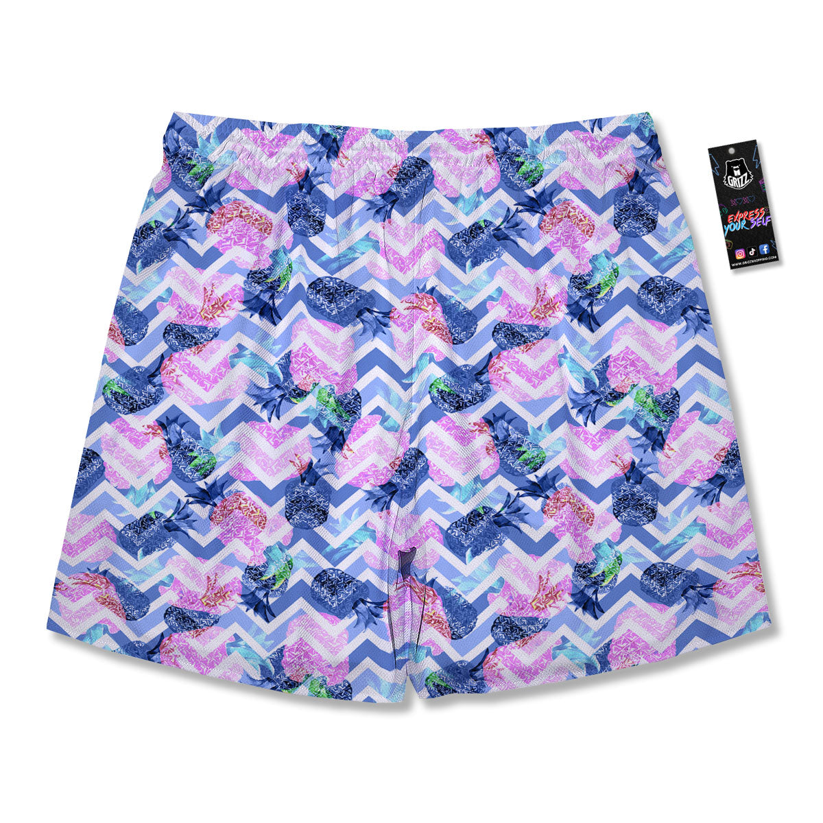 Zig Zag Pineapple Purple Print Pattern Men's Running Shorts-grizzshop