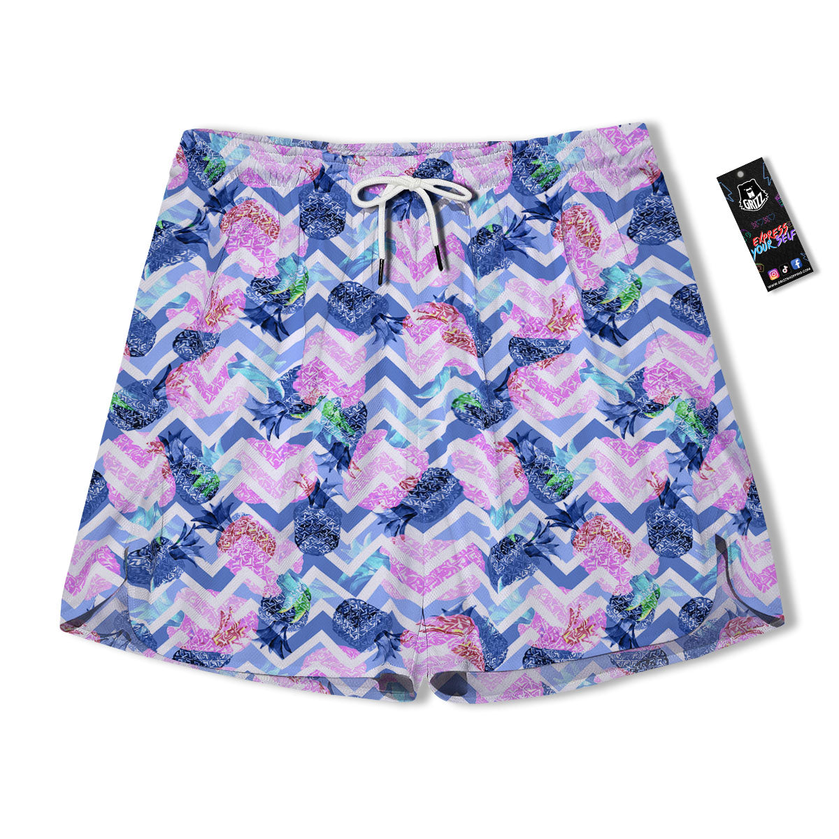Zig Zag Pineapple Purple Print Pattern Men's Running Shorts-grizzshop