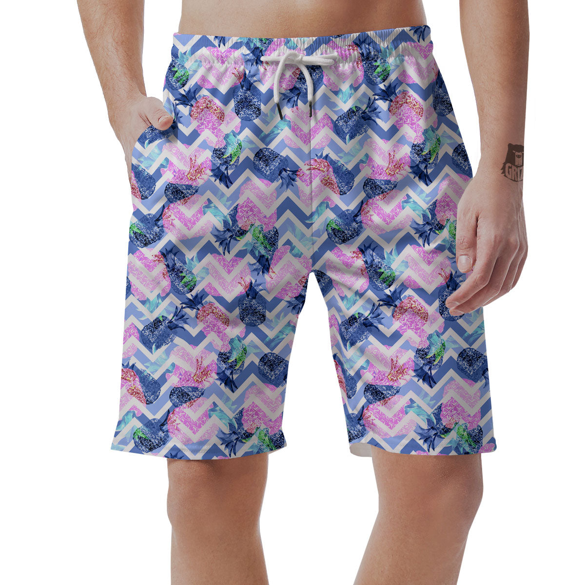 Zig Zag Pineapple Purple Print Pattern Men's Shorts-grizzshop