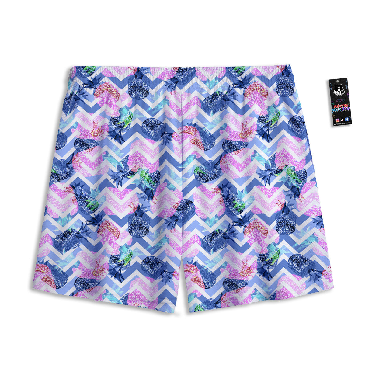 Zig Zag Pineapple Purple Print Pattern Mesh Shorts-grizzshop