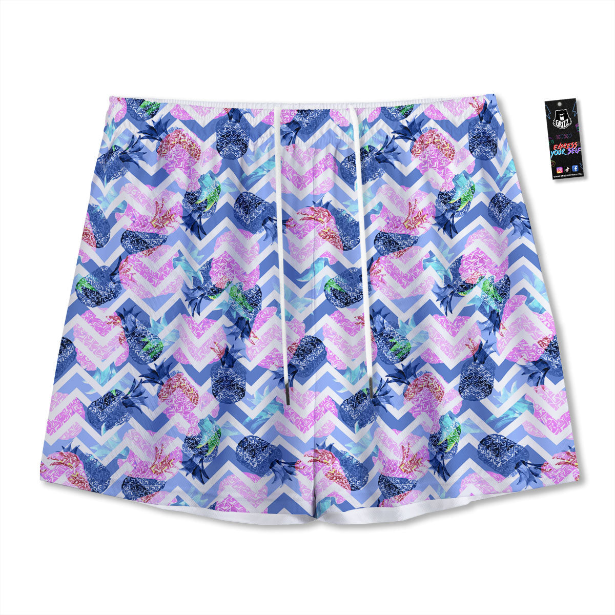 Zig Zag Pineapple Purple Print Pattern Mesh Shorts-grizzshop