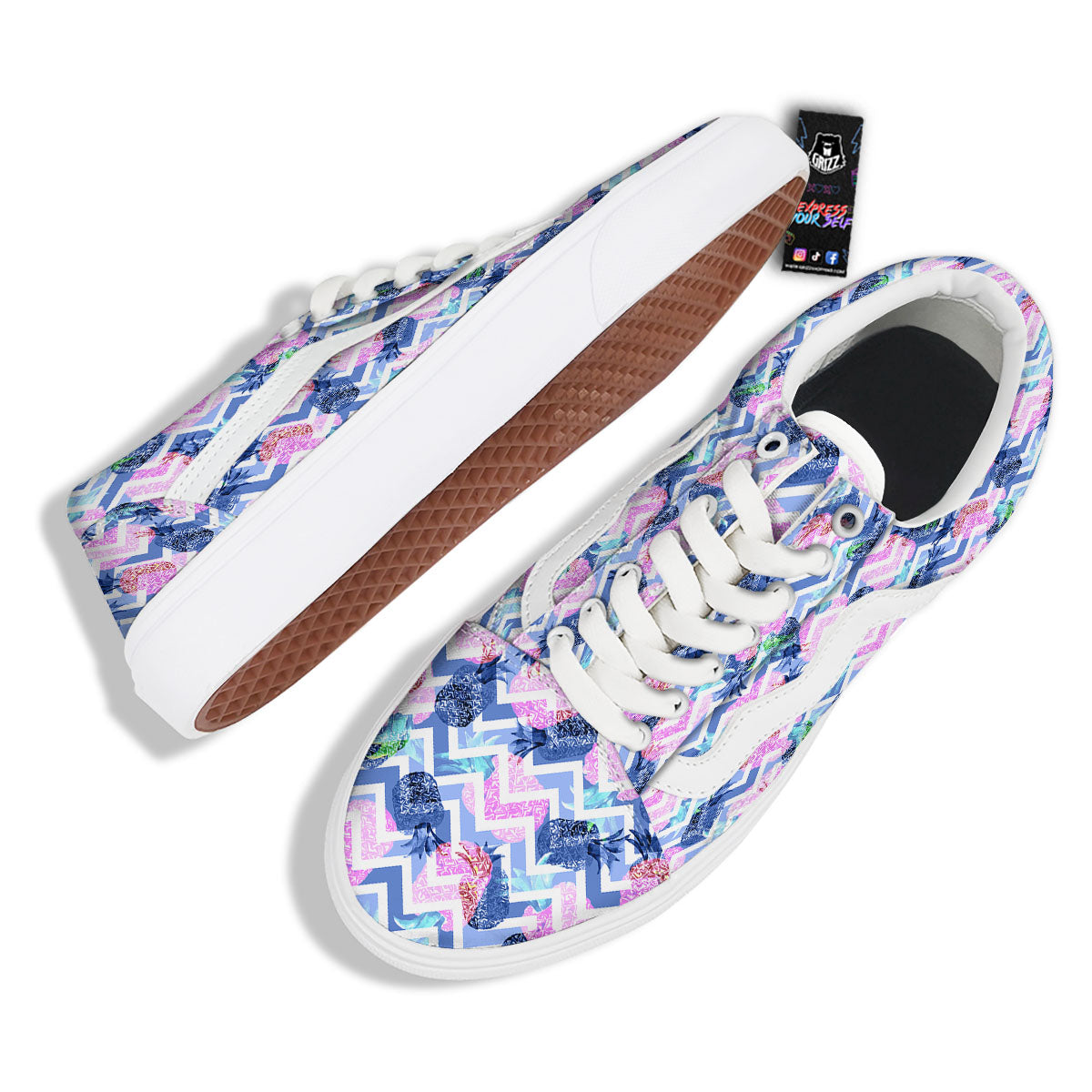 Zig Zag Pineapple Purple Print Pattern Skate Shoes-grizzshop