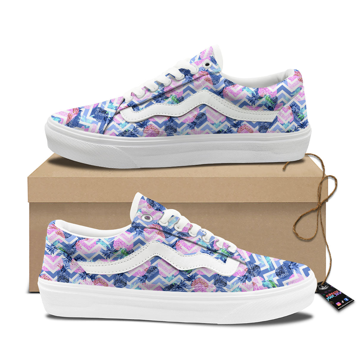 Zig Zag Pineapple Purple Print Pattern Skate Shoes-grizzshop