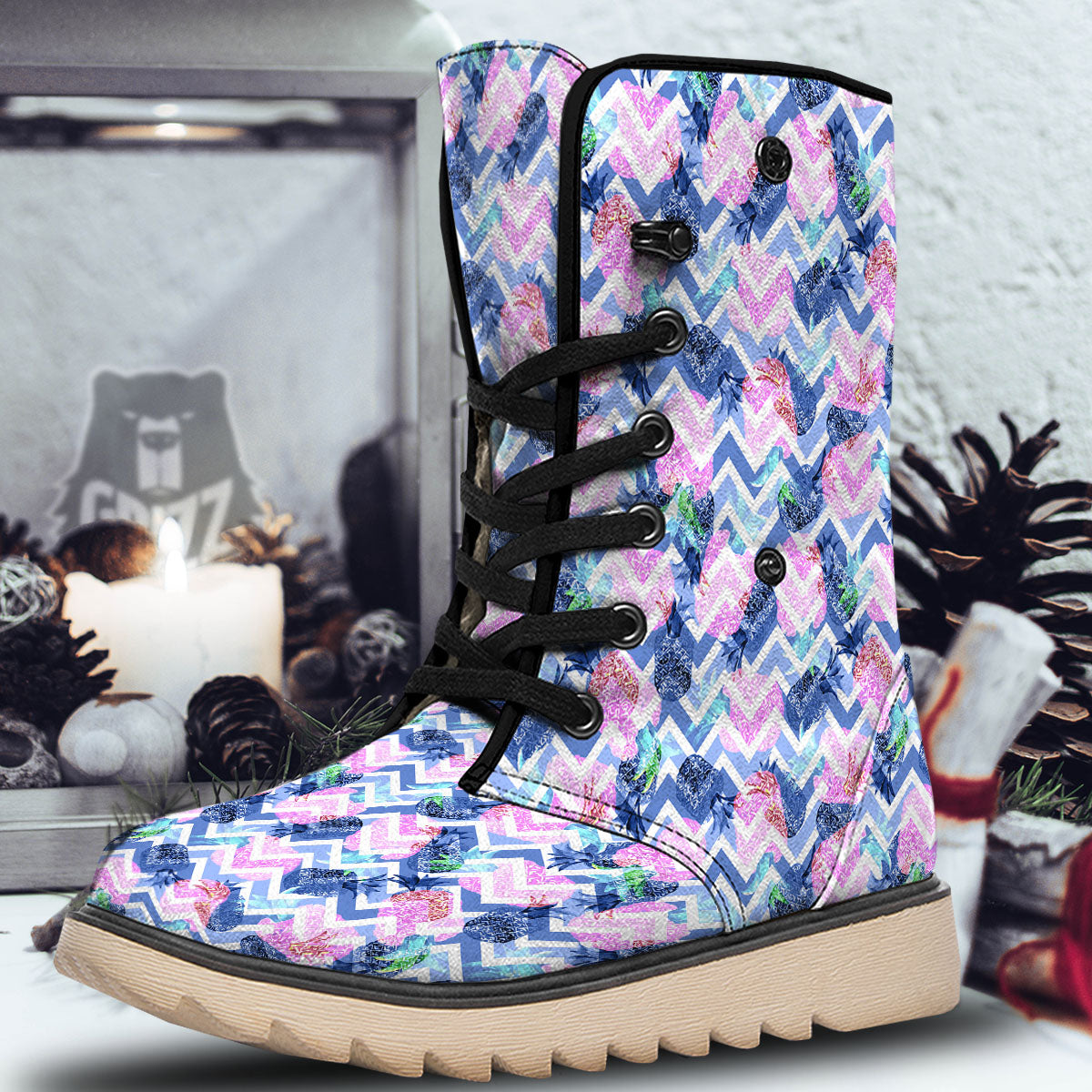 Zig Zag Pineapple Purple Print Pattern Snow Boots-grizzshop