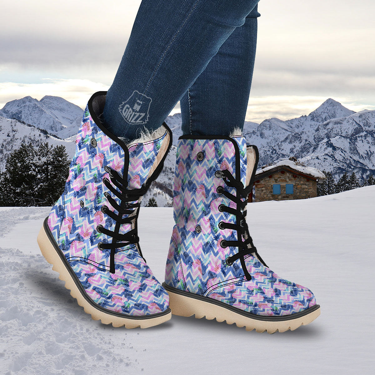 Zig Zag Pineapple Purple Print Pattern Snow Boots-grizzshop