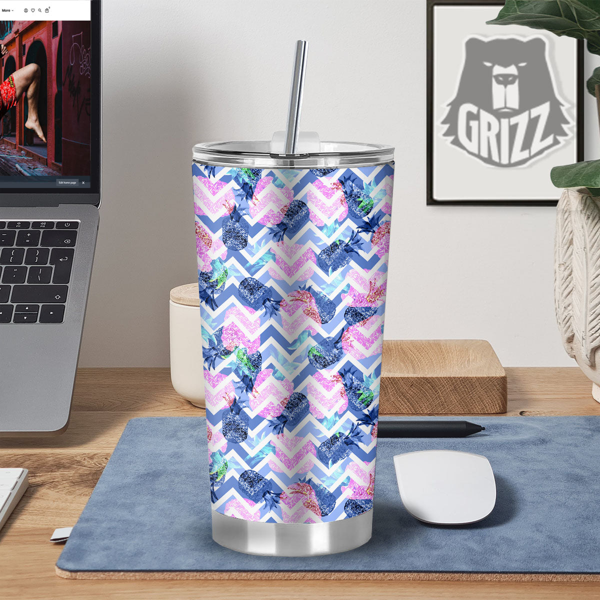 Zig Zag Pineapple Purple Print Pattern Tumbler-grizzshop