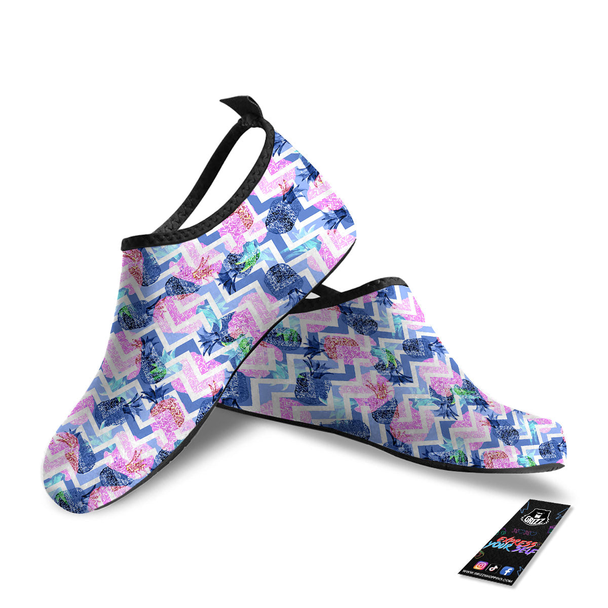 Zig Zag Pineapple Purple Print Pattern Water Shoes-grizzshop