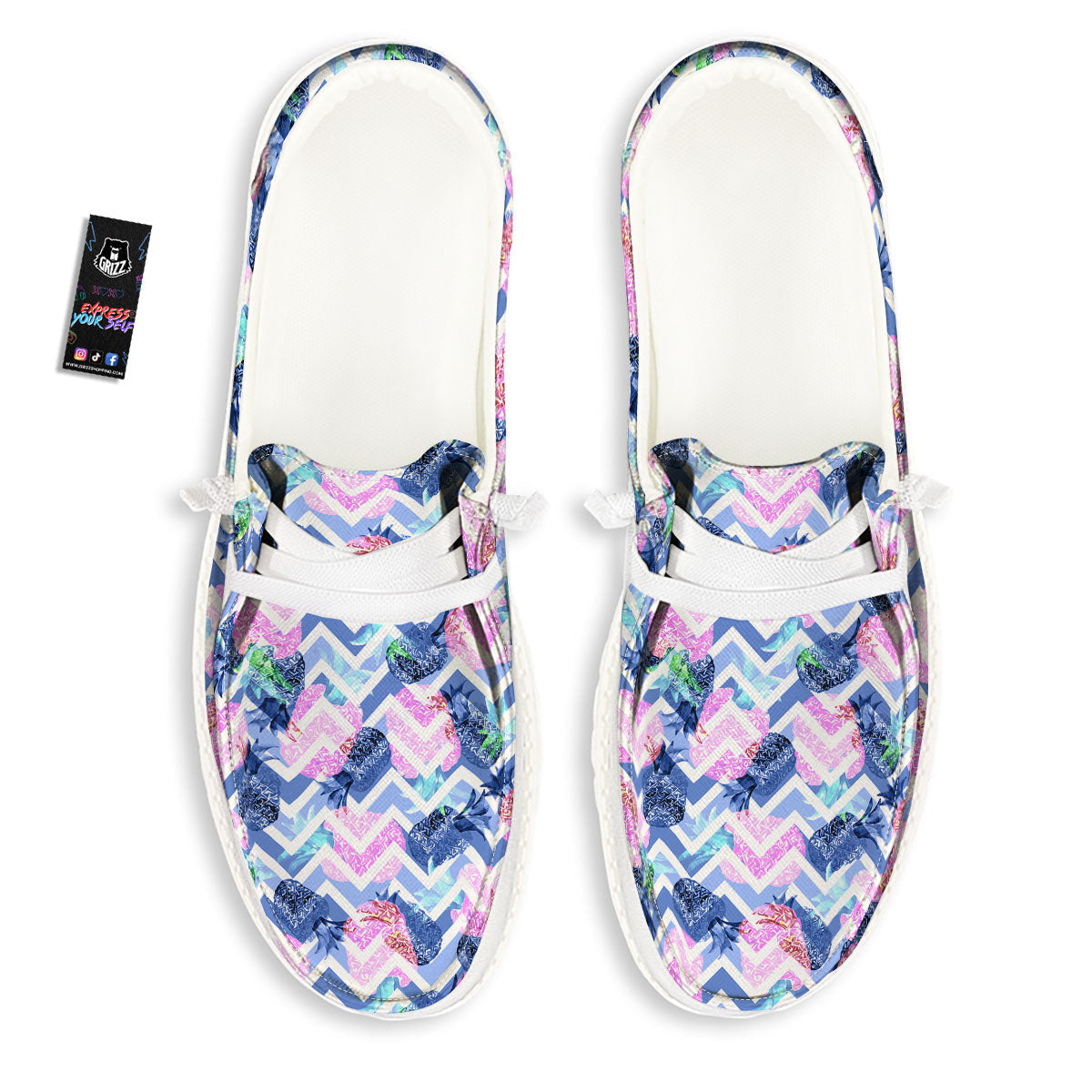 Zig Zag Pineapple Purple Print Pattern White Loafers-grizzshop