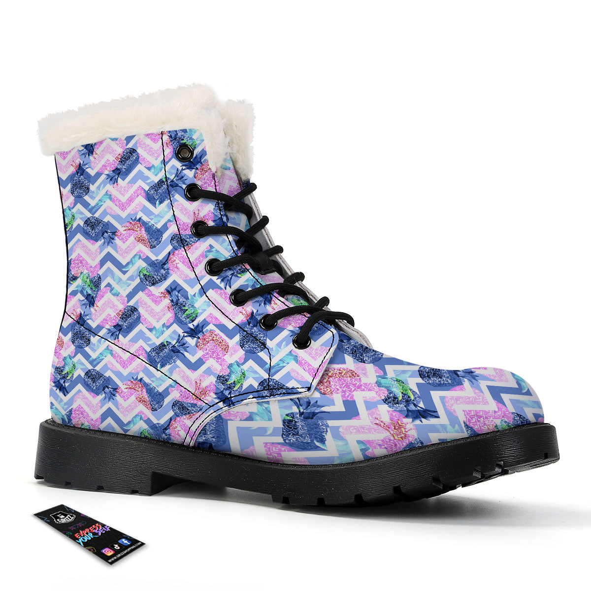 Zig Zag Pineapple Purple Print Pattern Winter Boots-grizzshop