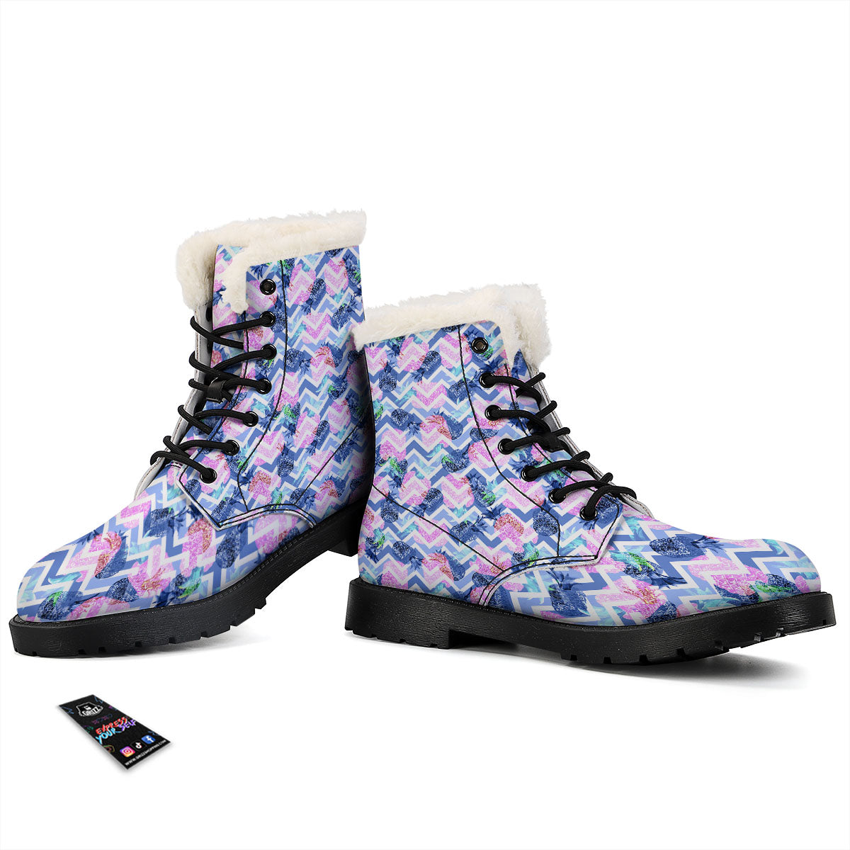 Zig Zag Pineapple Purple Print Pattern Winter Boots-grizzshop