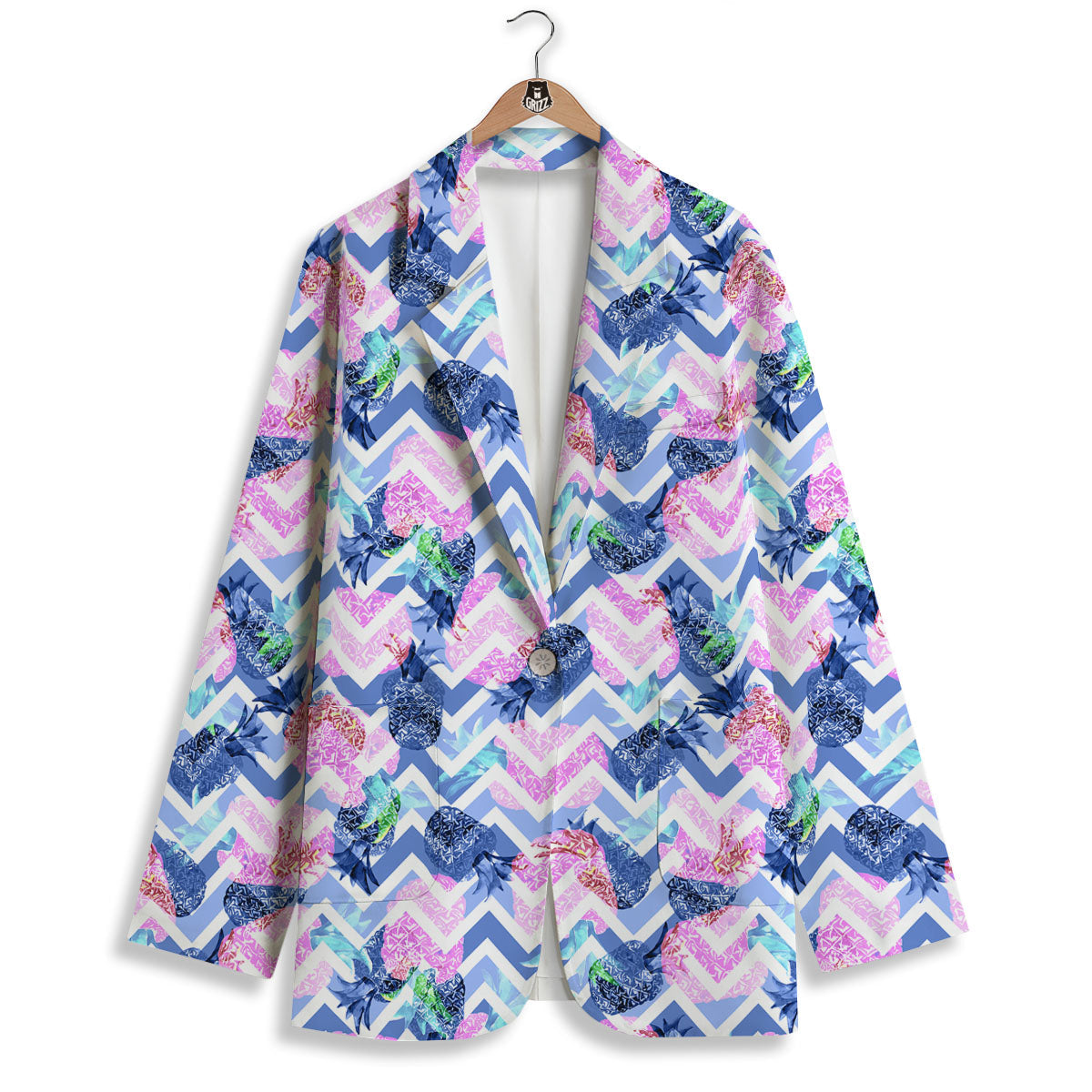 Zig Zag Pineapple Purple Print Pattern Women's Blazer-grizzshop