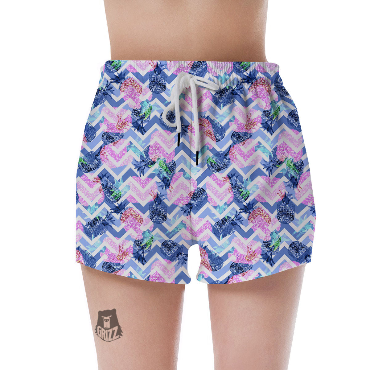 Zig Zag Pineapple Purple Print Pattern Women's Shorts-grizzshop